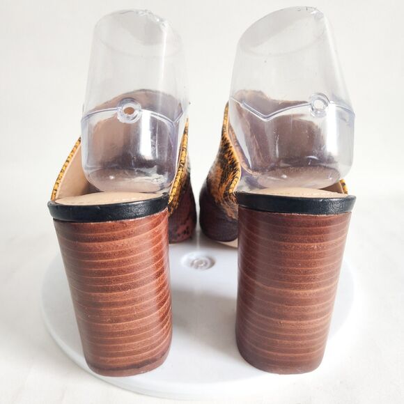 Gibson Latimer Snakeskin Goat Leather Size 9 Open Toe Block Heels Brown Yellow - Picture 3 of 12